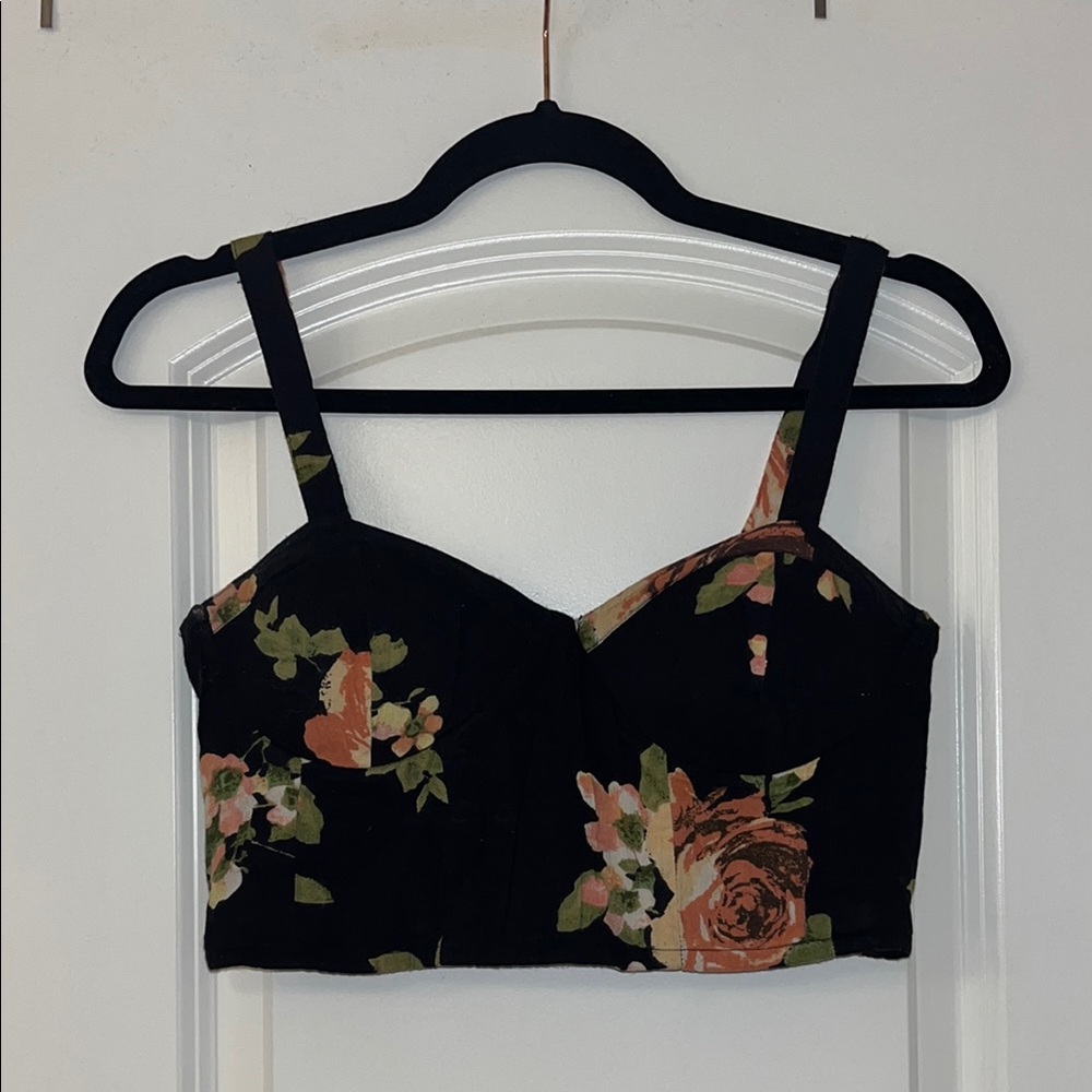 Band of Gypsies Black and Pink Bustier Crop Top
